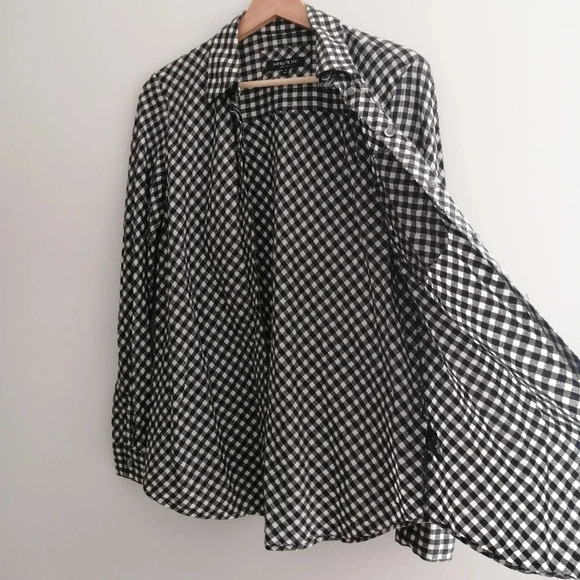 Lafayette 148 Gingham Plaid Cotton, Wool, Linen Button Up Blouse Small - Picture 5 of 15